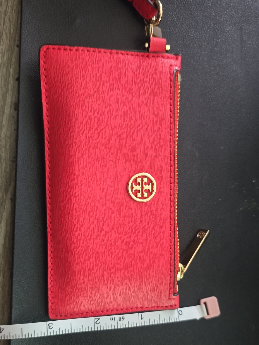 Tory Burch Coral Leather Wristlet Card Case with Gold Logo - Picture 7 of 8